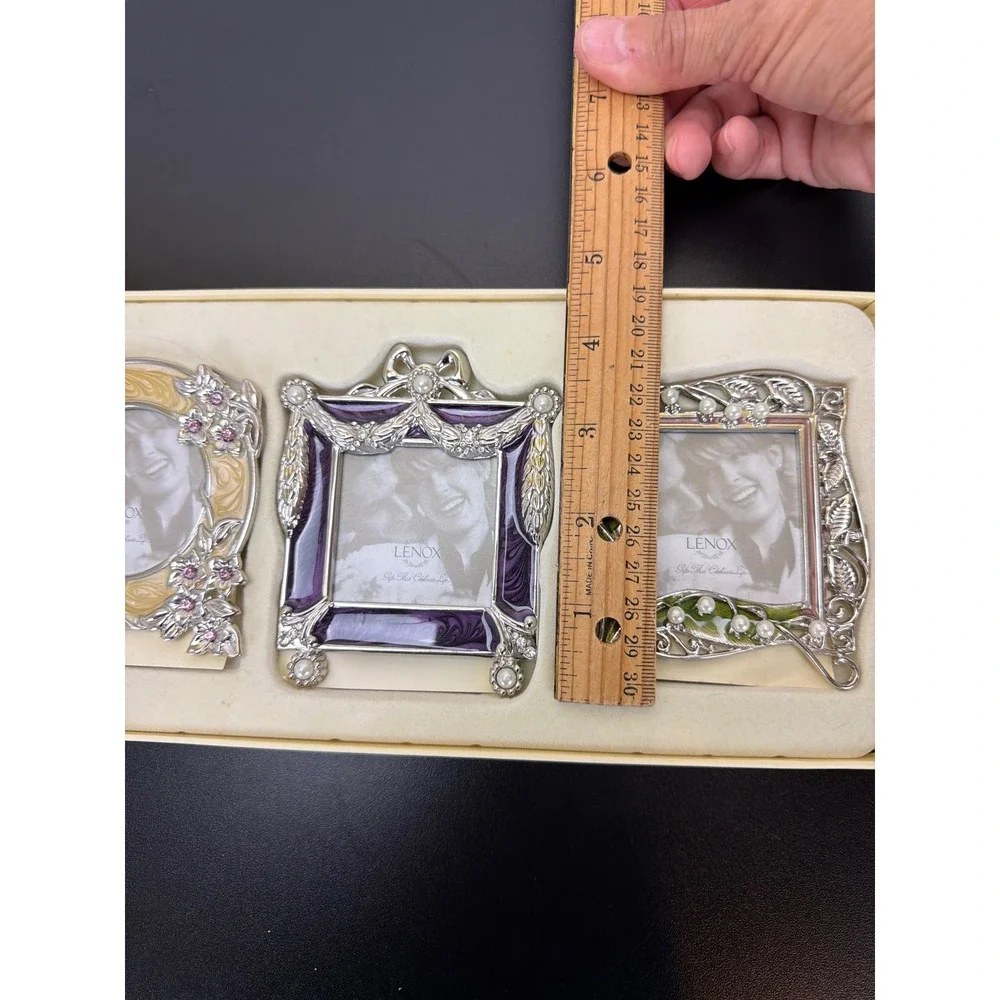 Lenox Vintage Jewel Set of 3 Mini Frames Embellished Enamel Pearls Rhinestones